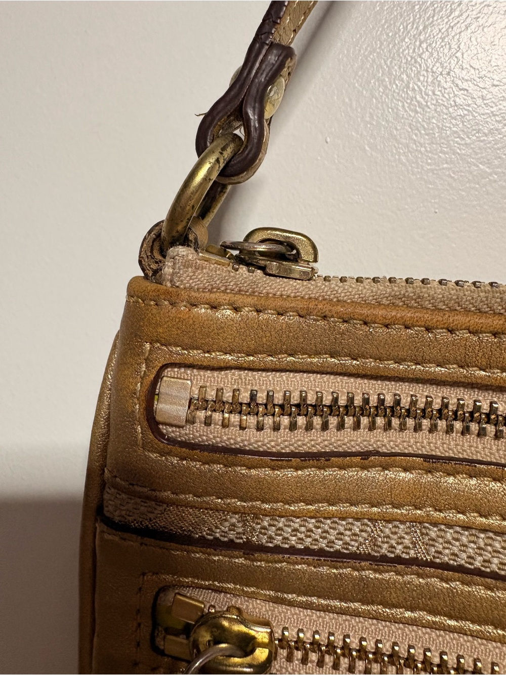 Coach Metallic Gold Signature Canvas Wristlet with Leather Trim - Picture 6 of 8